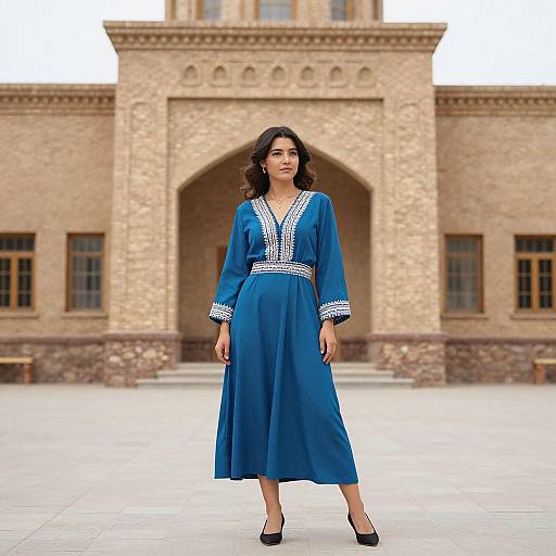 Woman in Central Asia Blue Dress