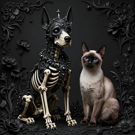 Ornate Zombie Dog and Cat Skeleton