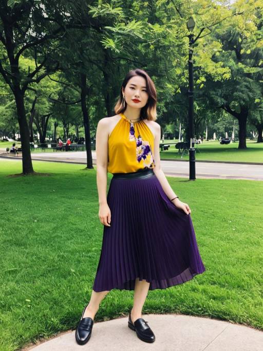 Chic Woman in Asymmetric Chiffon Outfit