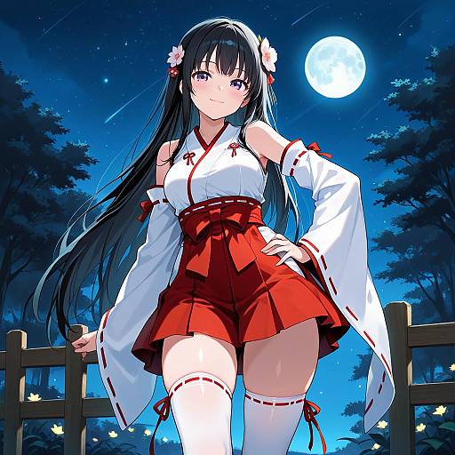 Enchanting Night Miko with Long Hair