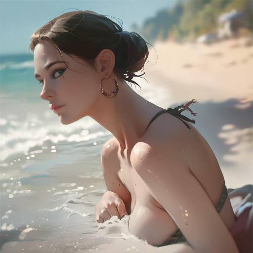 Pastel Beach Scene with Anime Woman