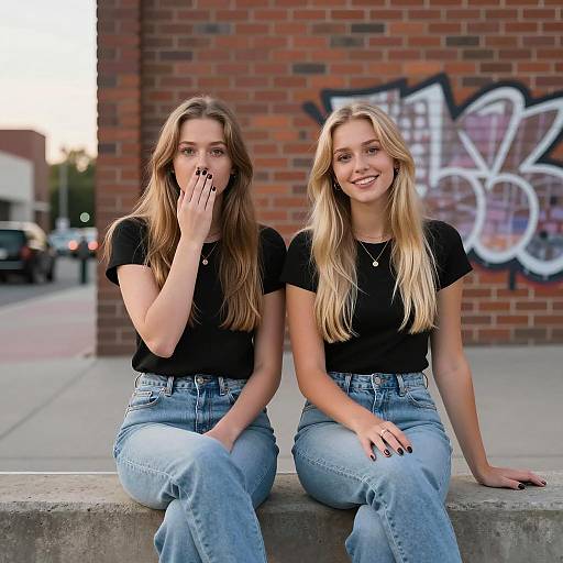 Evening Surprise: Young Women on Ledge