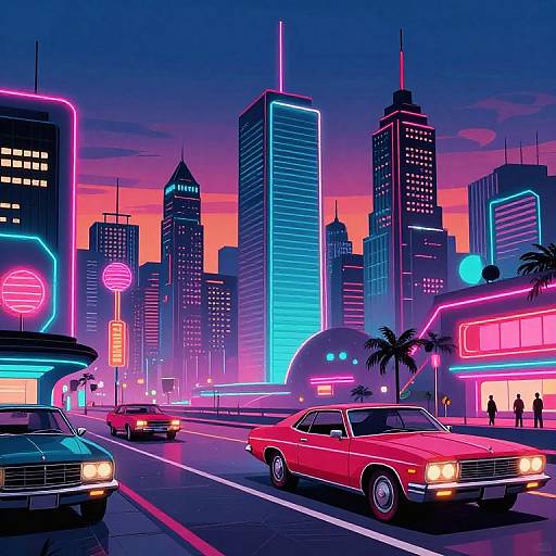 Vibrant 80s Synthwave Cityscape
