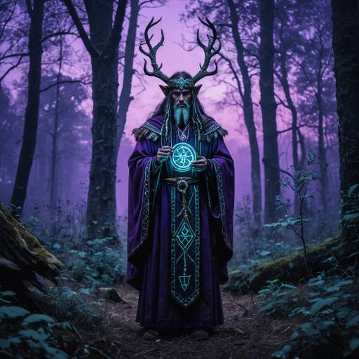 Druid Conjuring Runes in Mystical Forest