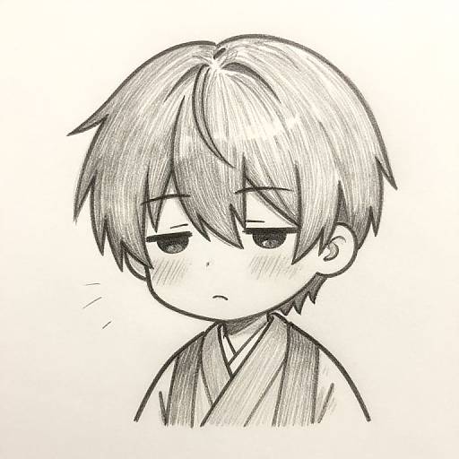 Shy Anime Boy Pencil Sketch