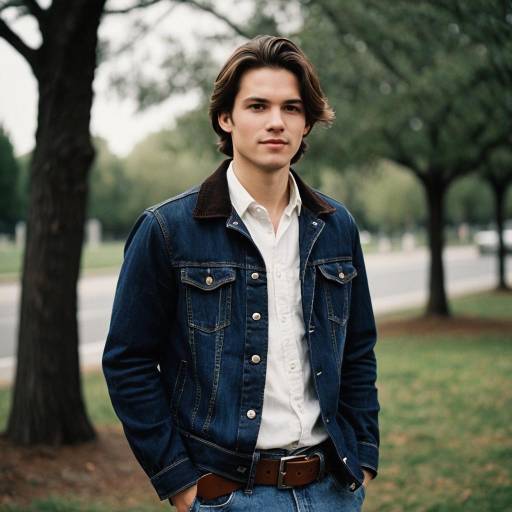 Young Man in Denim Jacket Outdoors