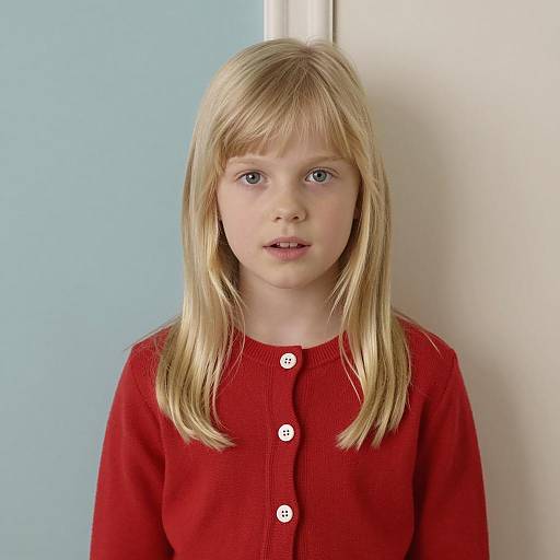 Blonde Girl in Red Cardigan