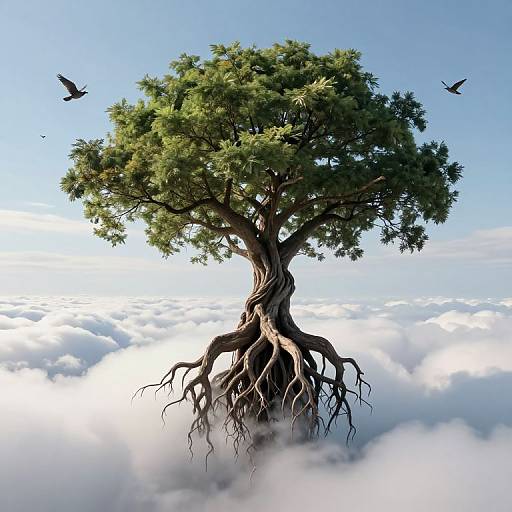 Majestic Inverted Tree in Clouds