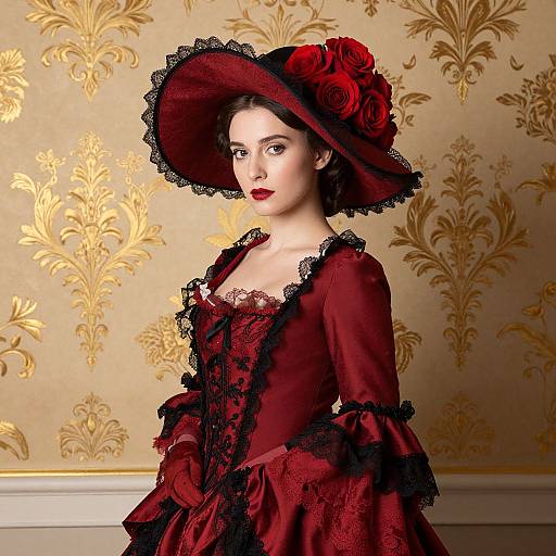 Elegant Rococo Woman in Red Ensemble