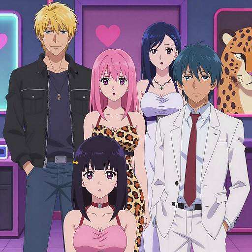 Anime Characters in Neon Room