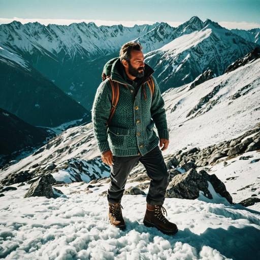Hiker on Snowy Alpine Ridge