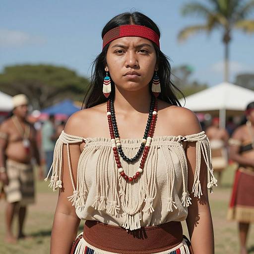 Young Native American Woman in Traditional Tribal Clothing
