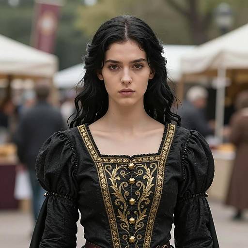 Young Woman in Black Medieval Dress