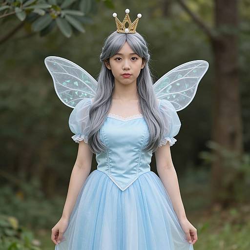 Elegant Grey Fairy in Blue Dress