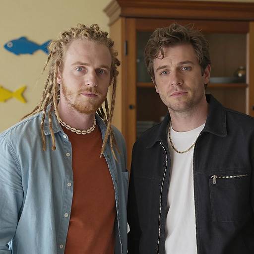 Two Men Against a Colorful Background