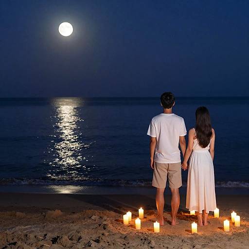 Romantic Couple on Beach at Moonlight