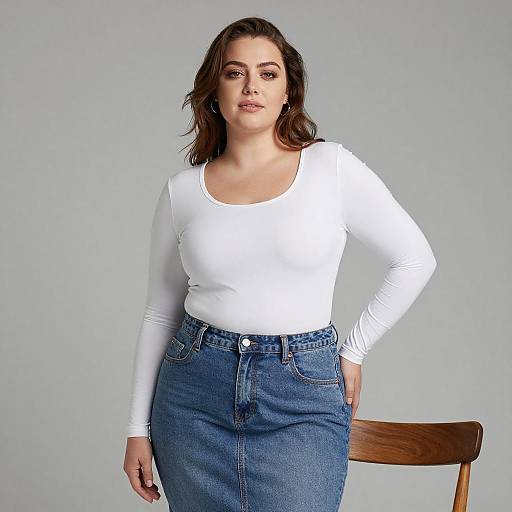 Curvy Woman in White Top and Denim