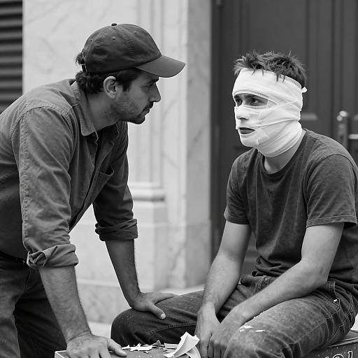 Intense Interaction: Black and White Photograph