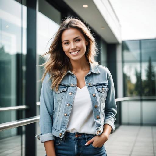 Smiling Young Woman in Denim Jacket Outdoors