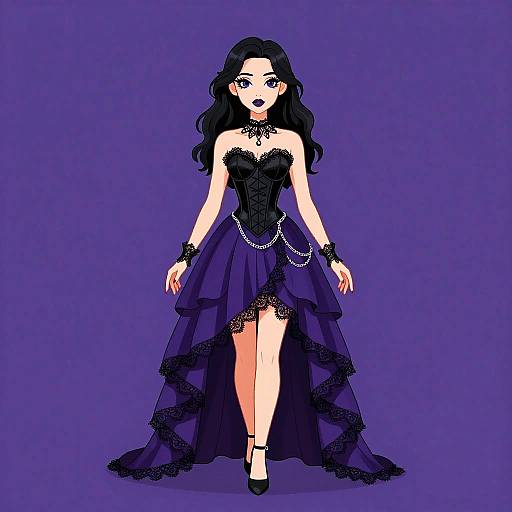 Gothic Elegance in Purple Corset Gown