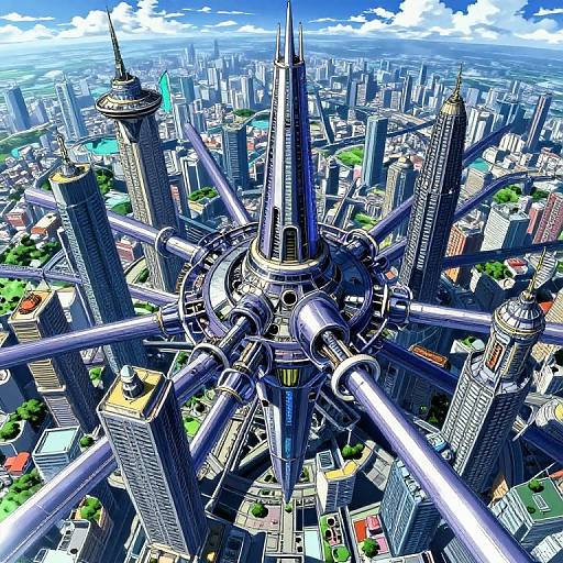 Futuristic Floating City Anime Style
