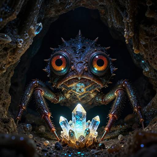 Four-Eyed Creature in Glowing Cave