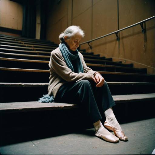 Elderly Ballet Dancer Resting on Theater Steps