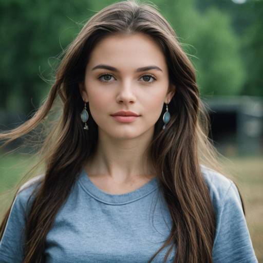 Young Woman with Long Brown Hair Outdoors