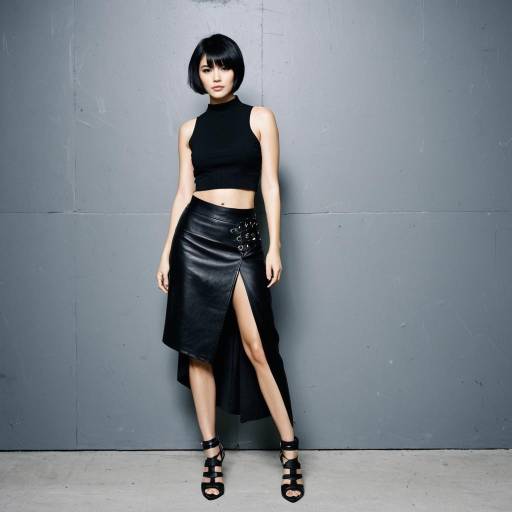 Edgy Woman in Black Leather Outfit