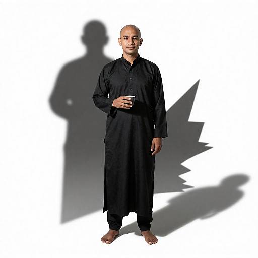 Bald Man in Black Clothing with Shadows