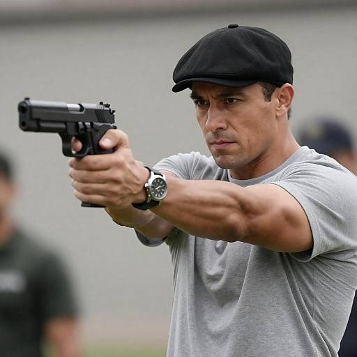 Man with Black Flat Cap Aiming Handgun