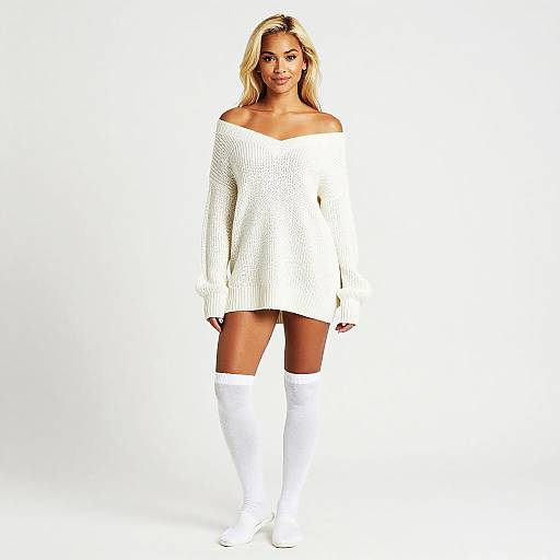 Young Woman in White Knit Sweater