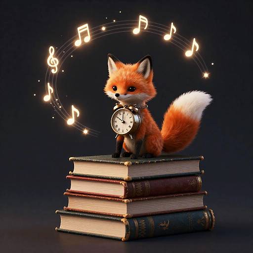 Whimsical Clockwork Fox with Musical Notes