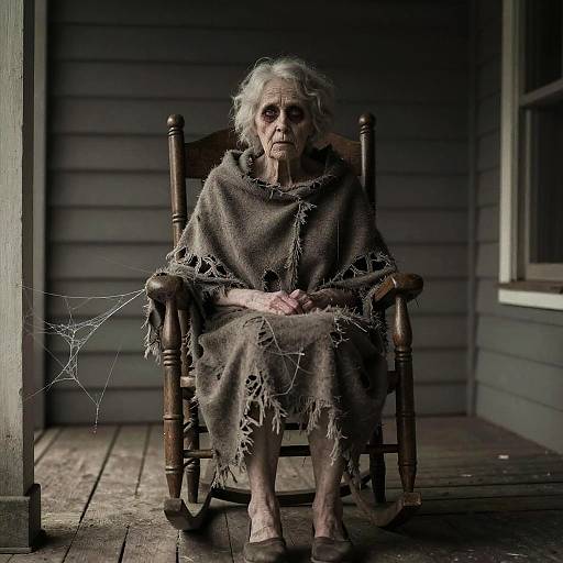 Creepy Old Woman Sitting on Rocking Chair