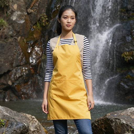 Sunlit Waterfall Portrait of Asian Woman