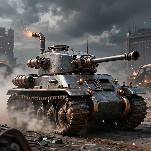 Dieselpunk Tank in Smoky Battlefield
