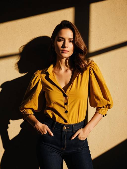 Woman in Mustard Yellow Shirt and Dark Jeans