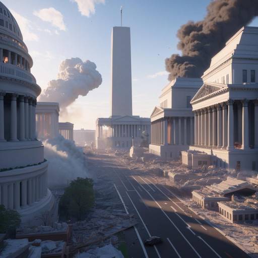 Destruction in Washington DC with Smoke and Ruins
