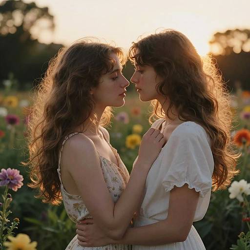 Tender Twin Sisters in Dreamy Garden