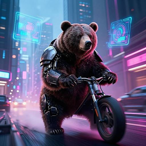 Putin Riding Robotic Bear Cyberpunk City