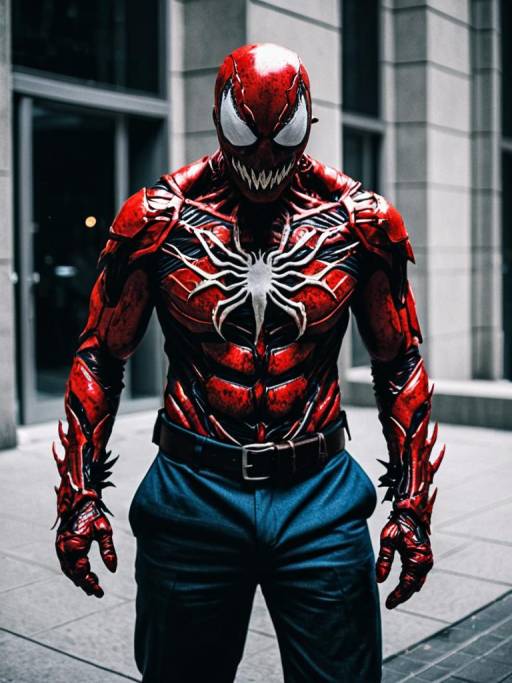 Man in Realistic Carnage Cosplay Costume