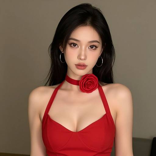 Realistic Portrait of Woman in Red Dress