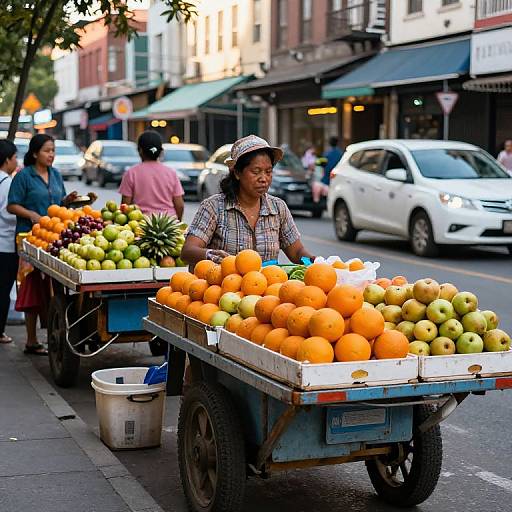Vibrant City Street Fruit Vendors