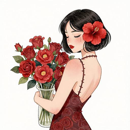 Pastel Watercolor Floral Girl Illustration