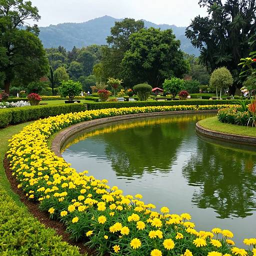 Serene Garden Pond with Yellow Flowers