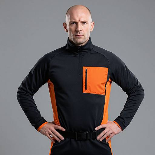 Serious Bald Man in Athletic Jacket