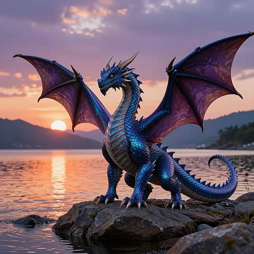 Majestic Blue Dragon at Sunset