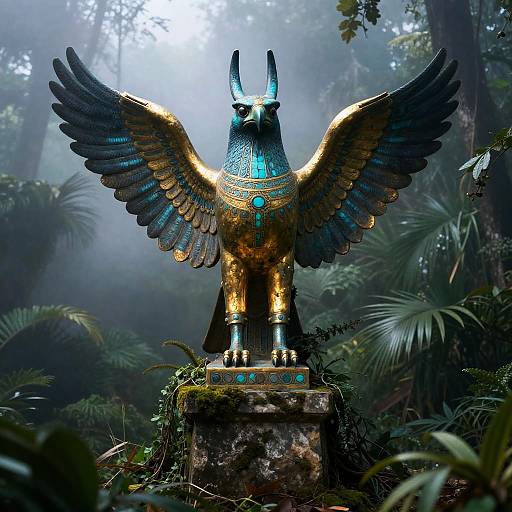 Gilded Horus Statue in Misty Dawn