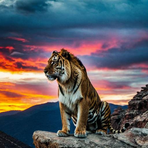Tiger at Sunset on Rocky Hill