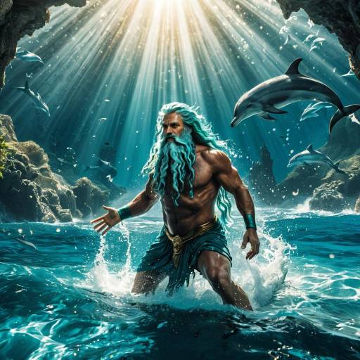 Poseidon with Dolphins in Underwater Cove